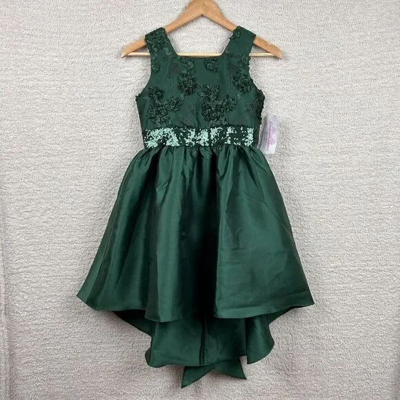 Bonnie Jean | Dresses | Bonnie Jean Girls Dress 2 Green Floral Sleeveless  Holiday Bow Hilow Zip Gown | Poshmark